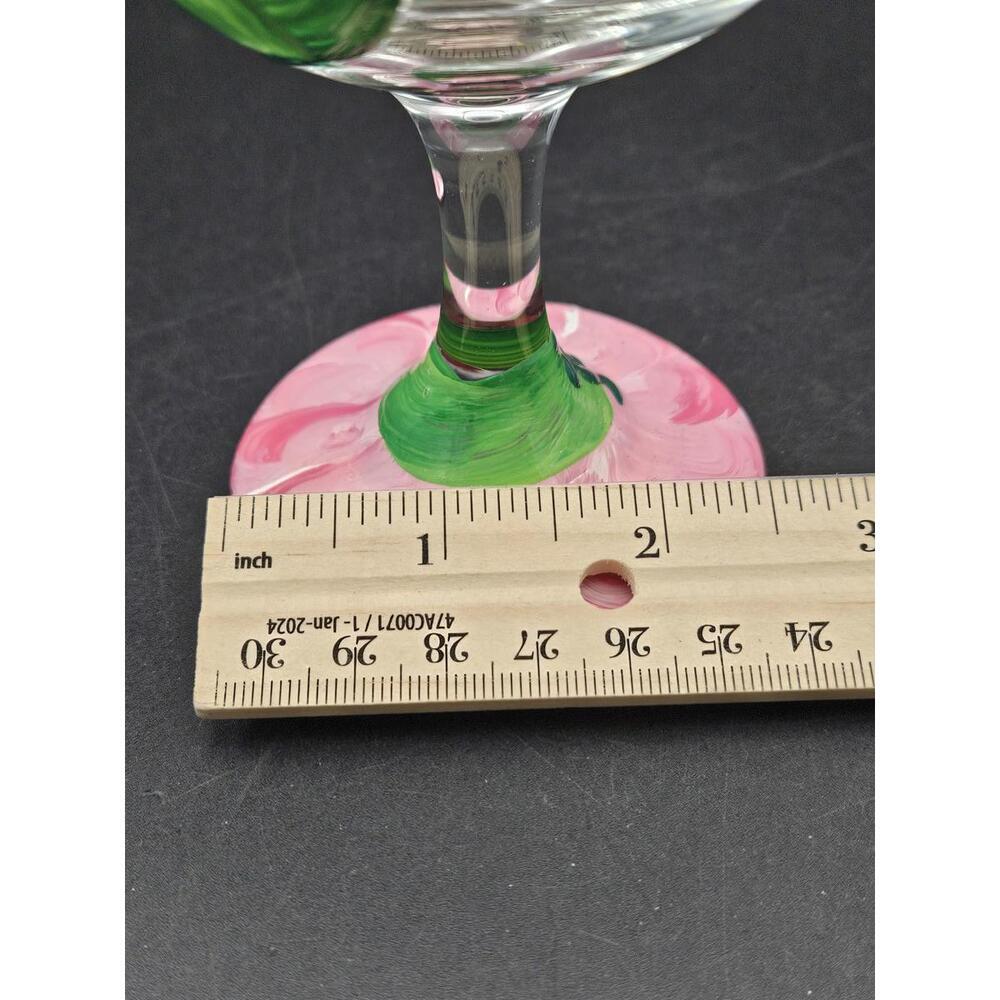 Set of 2 Vintage Hand Painted Pink Floral Wine Glasses Tulip Flared Rim 6.5" - Picture 15 of 15